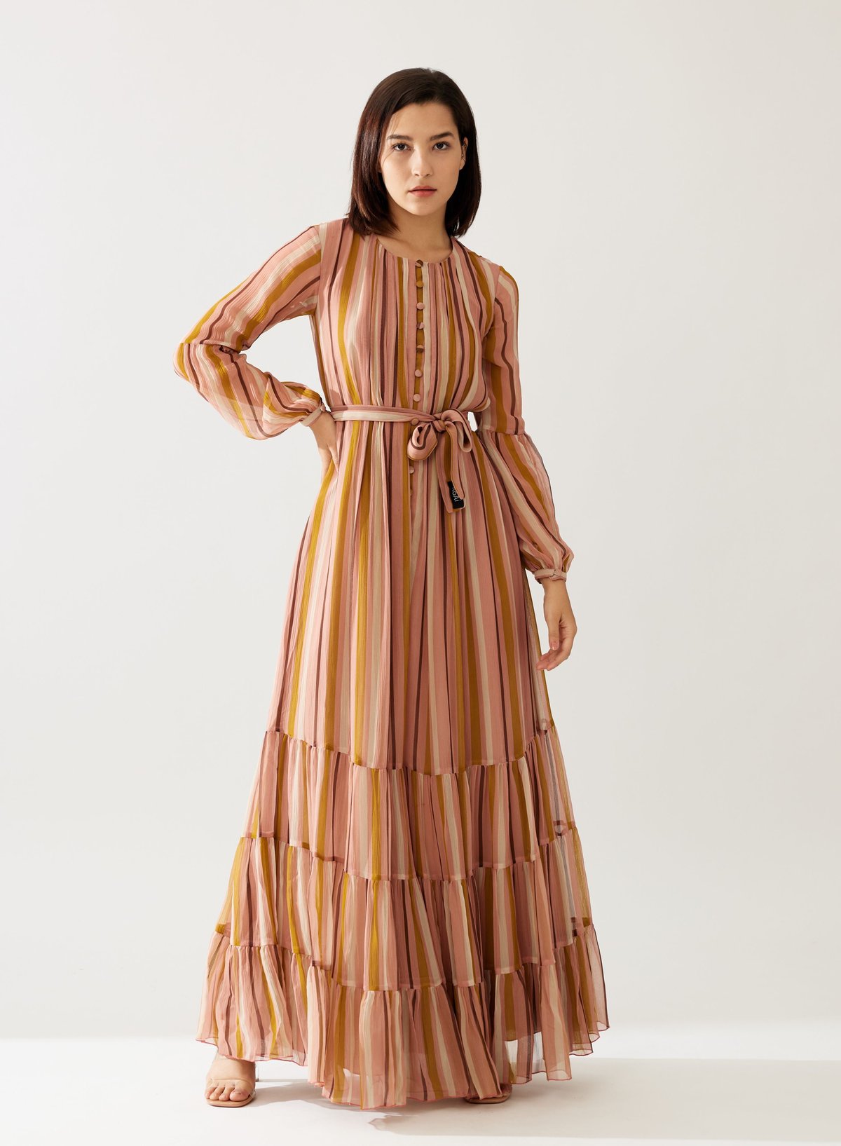 Pink And Mustard Stripe Layered Dress