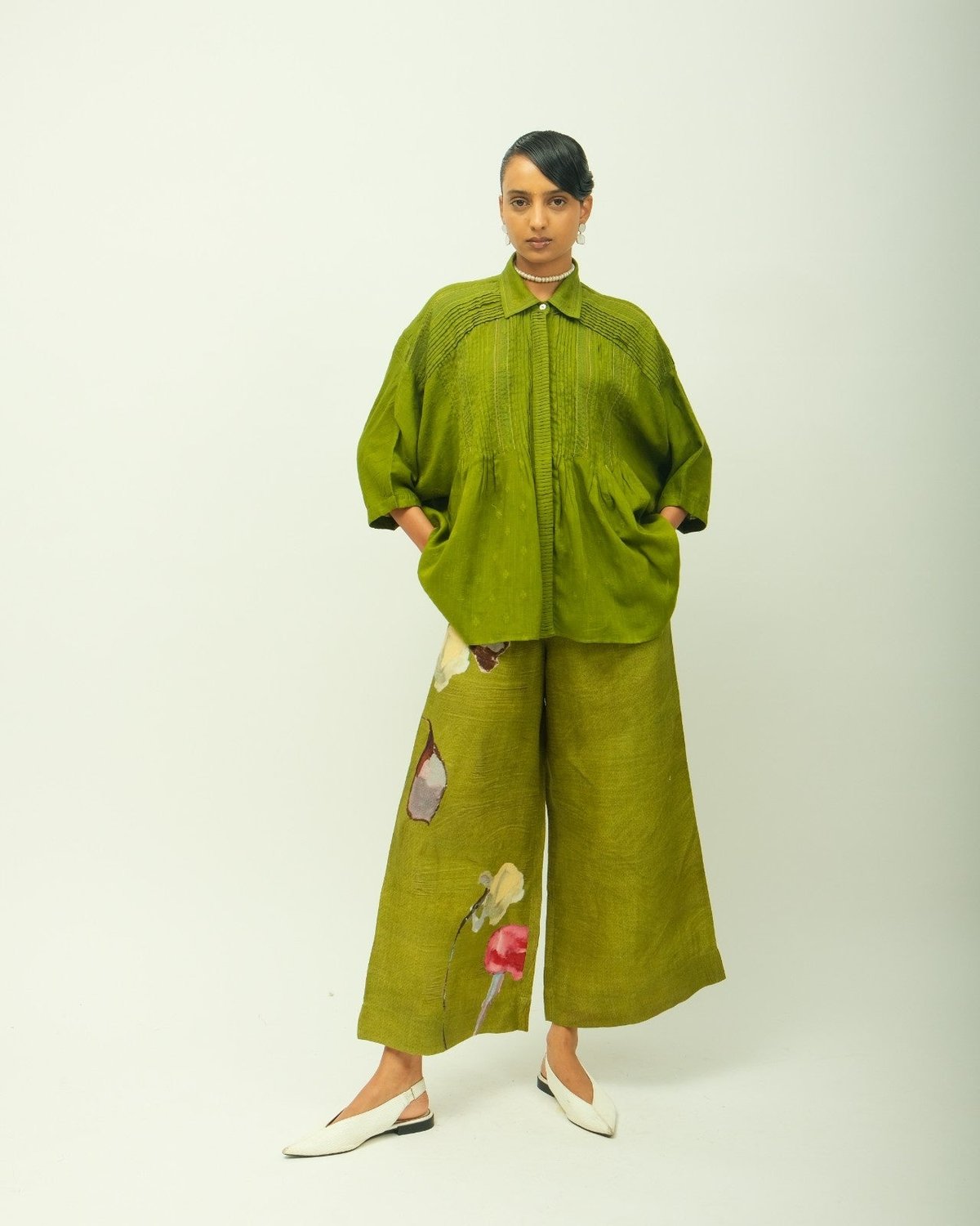 Olive Green Pintuck Anti-Fit Shirt