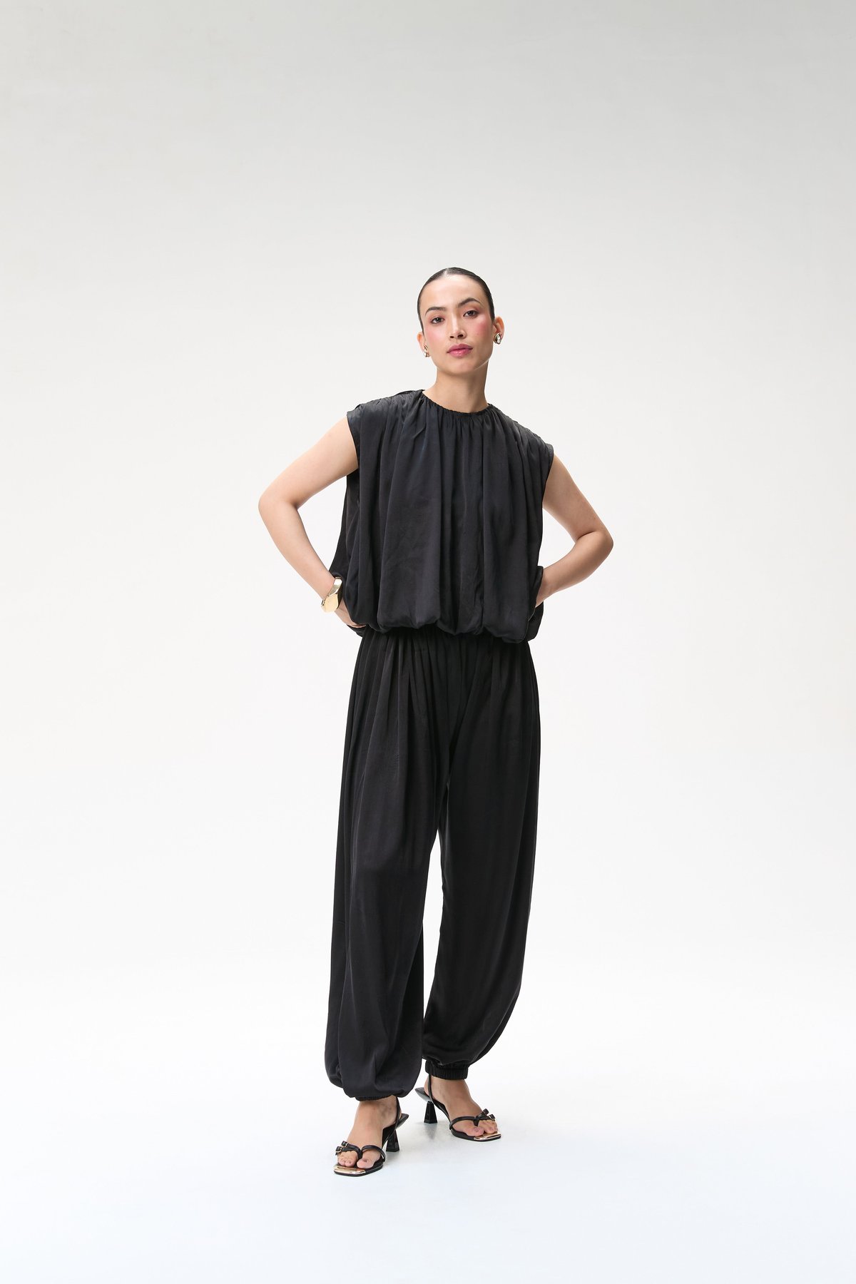 Black Silk Balloon Top