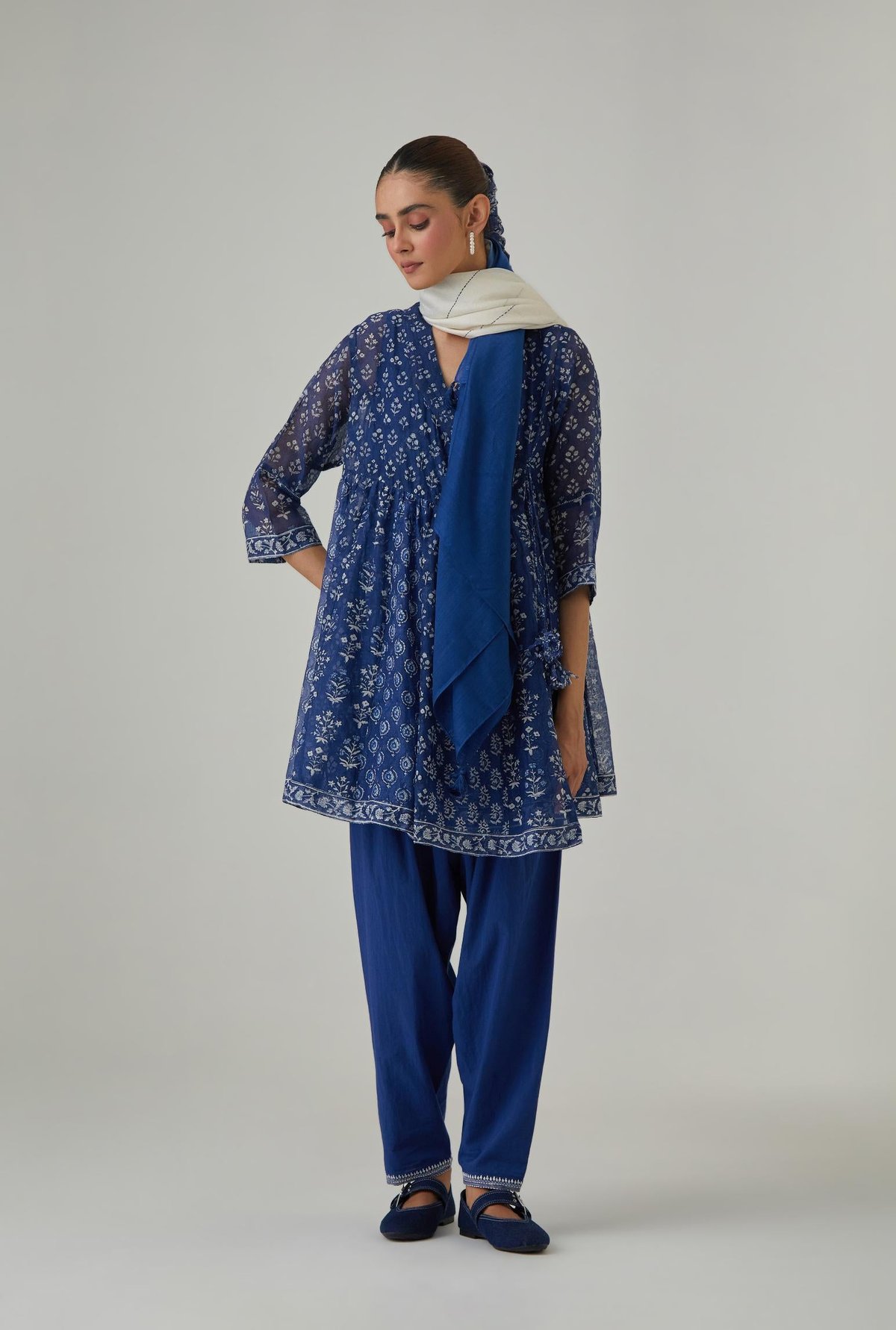 Hand Block Printed Angrakha Kurta Set