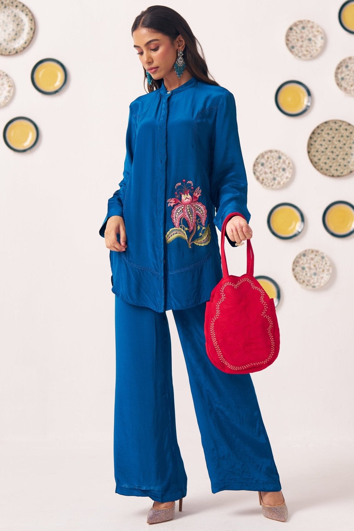 Floral Chintz Embroidery Teal Set
