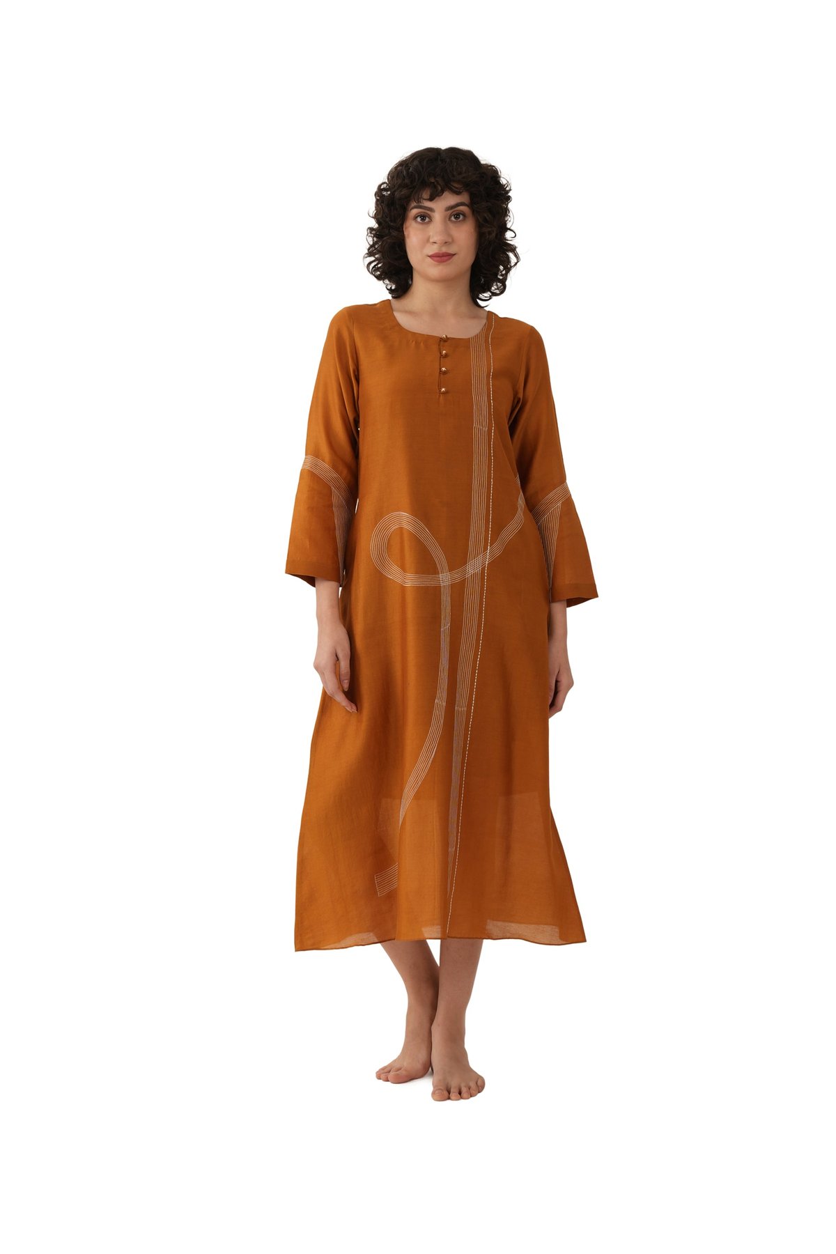 Rust Hand-Embroidered Straight Kurta