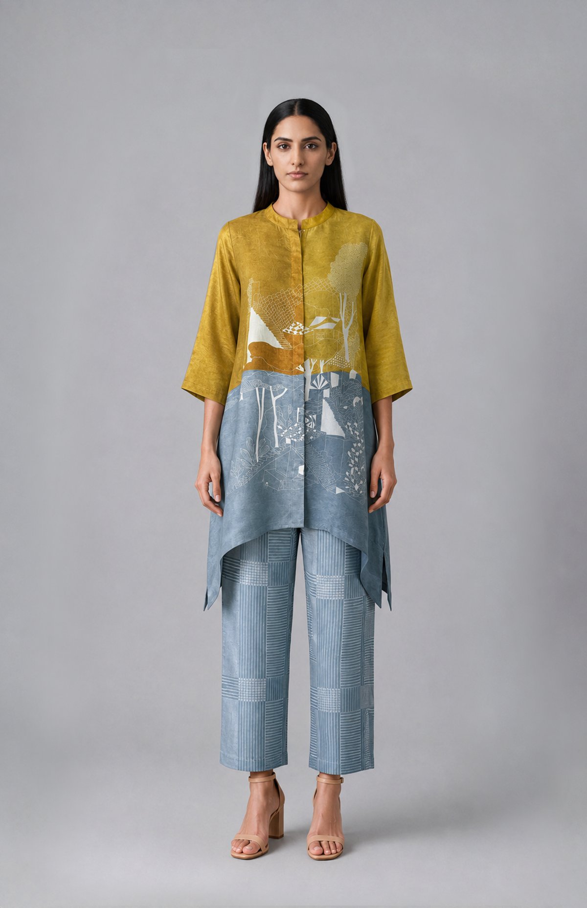 Olive Grey Printed Shirt & Pant Set