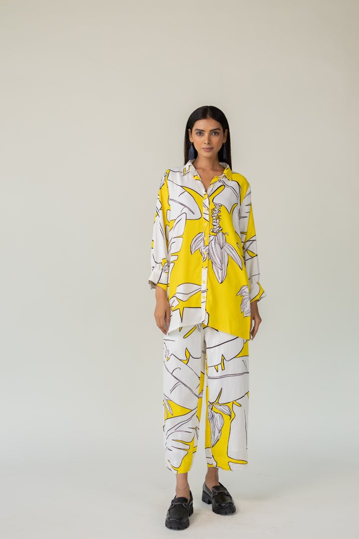 Yellow Floral Printed Shirt and Trouser Co-ord Set