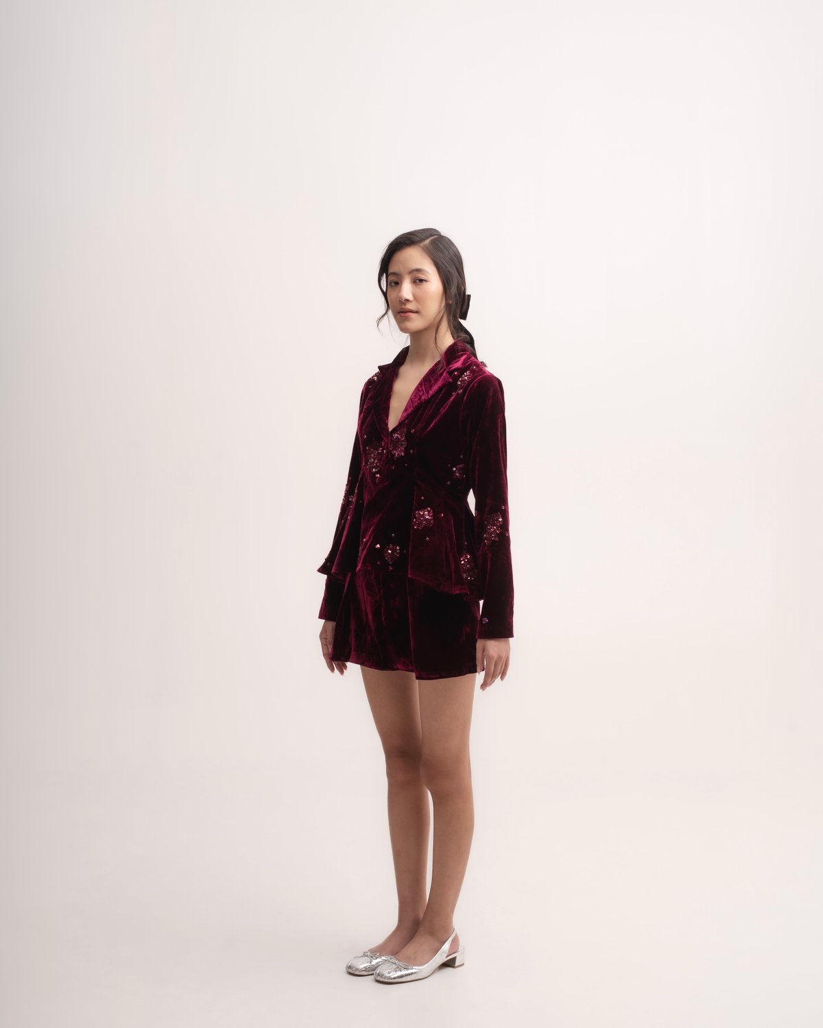 Silk-velvet pleated mini skirt