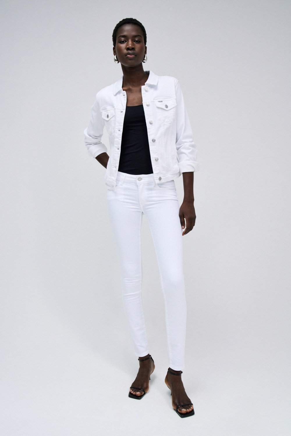 White Slim-Fit Denim Jacket with Button Front