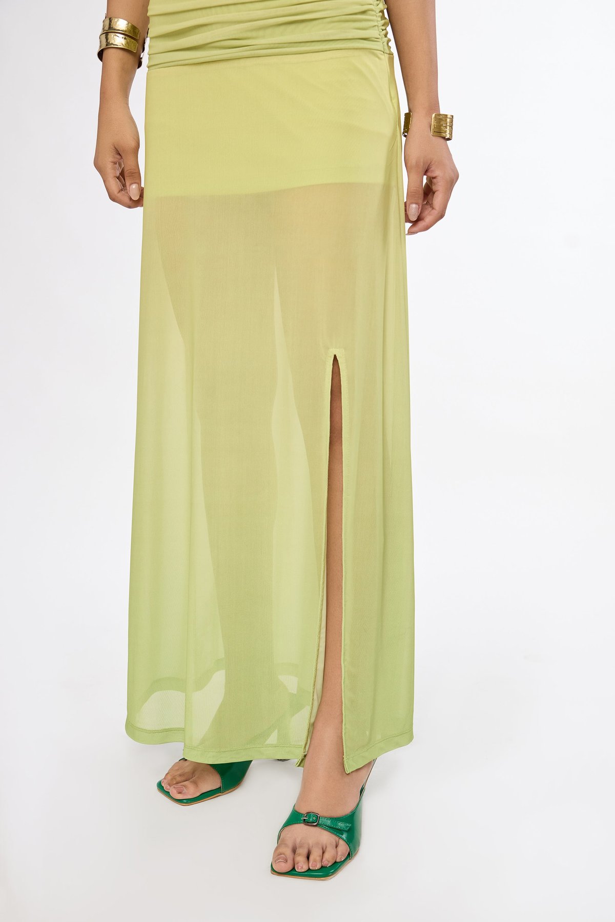 Citrus Ombre Sheer Maxi Skirt with Side Slit