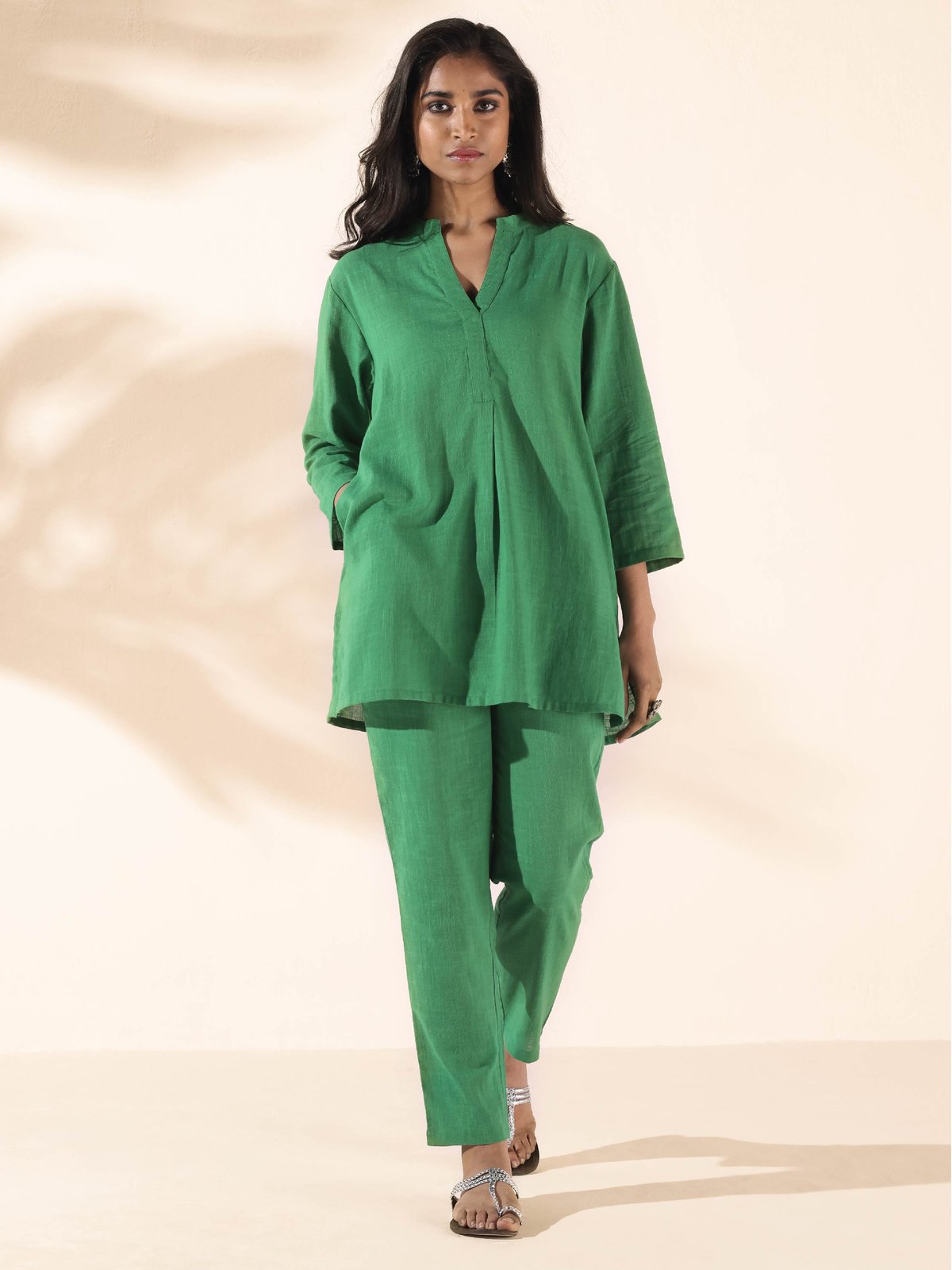 Green Cotton Kurta and Pants Co-ord Set