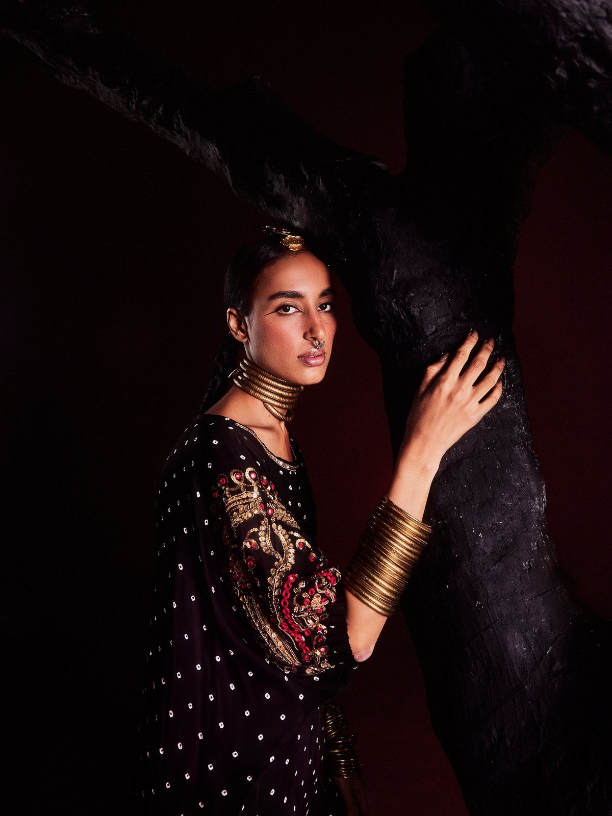 Black Bandhani Embellished Top and Pant Co-ord Set
