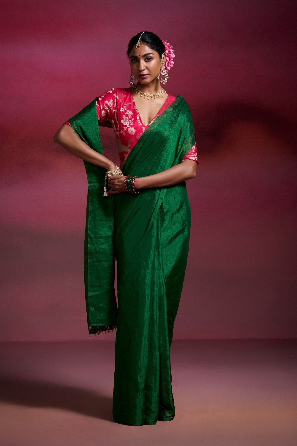 Emerald Green Handwoven Tissue Saree