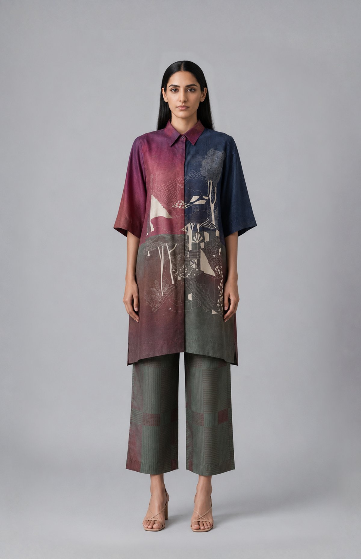 Multi Color Abstract Printed Colorblock Co-ord Set