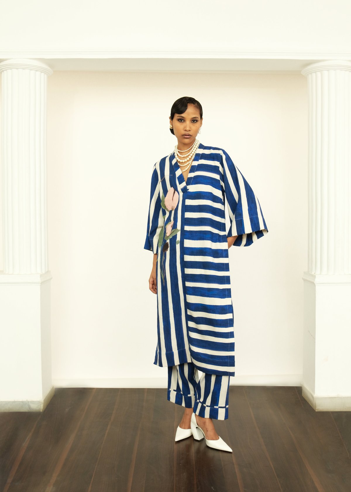 Blue and White Striped Twill Linen Anti-Fit Kurta