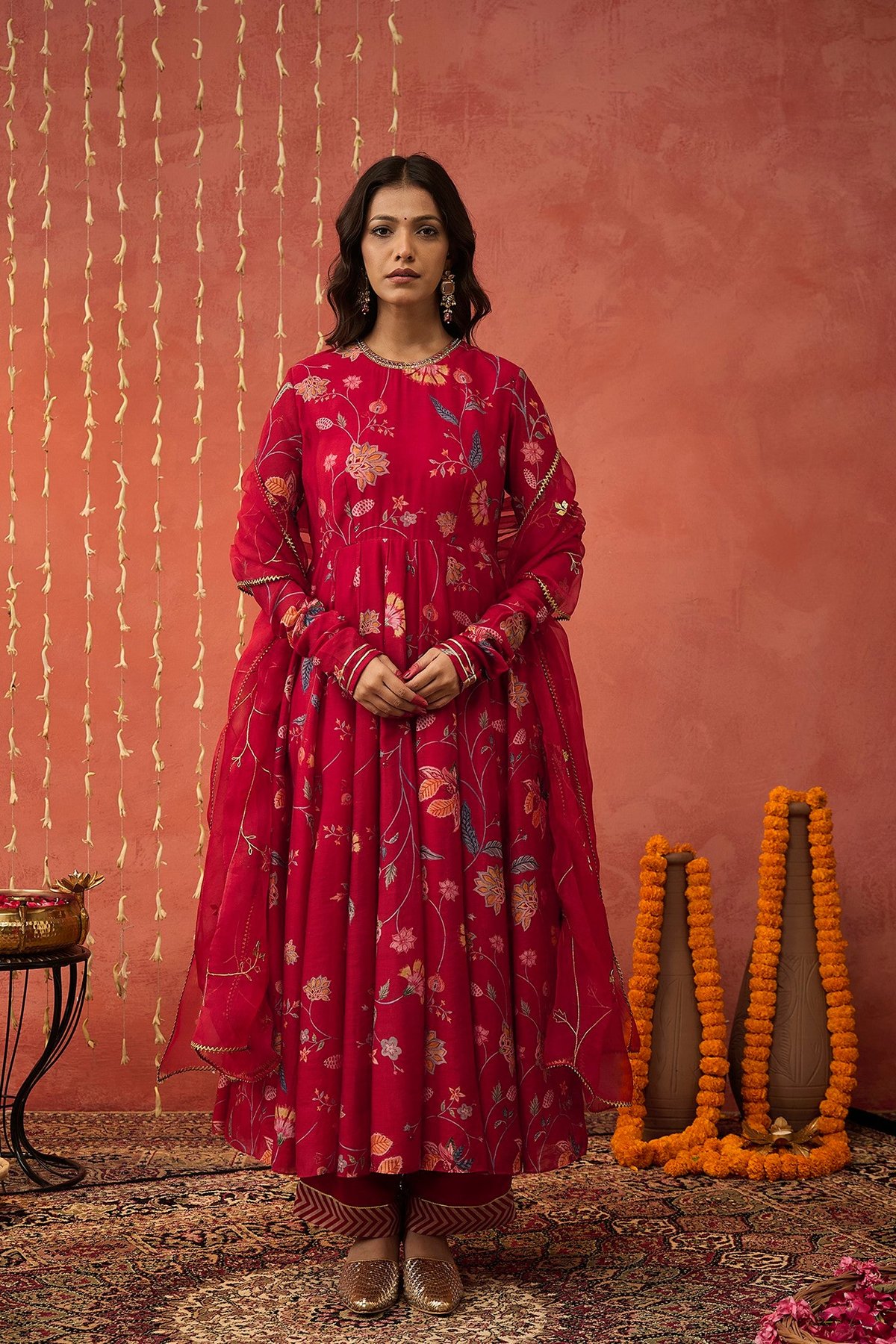 Kalyani-Red Chintz Anarkali Set
