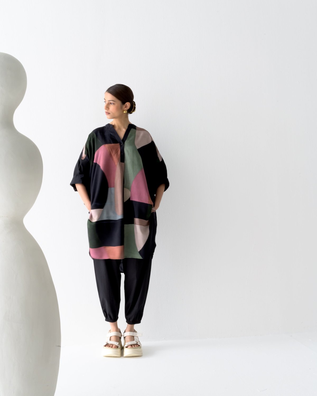 Geometric Colorblock Anti-Fit Longline Shirt