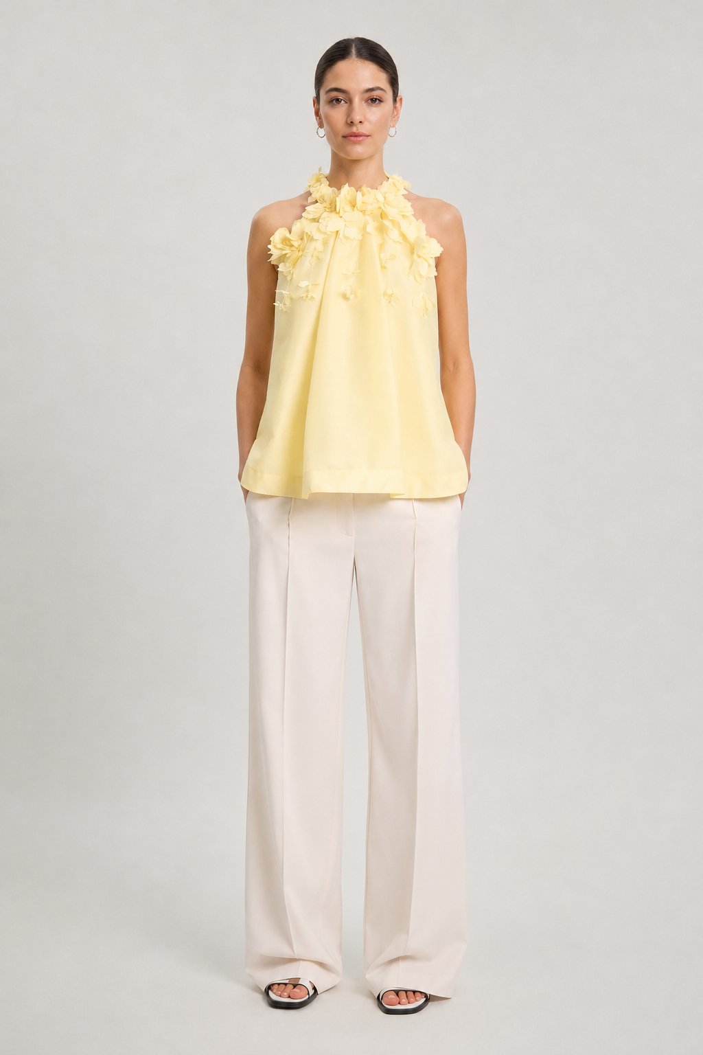 Floral Applique Woven Halter Woven Blouse