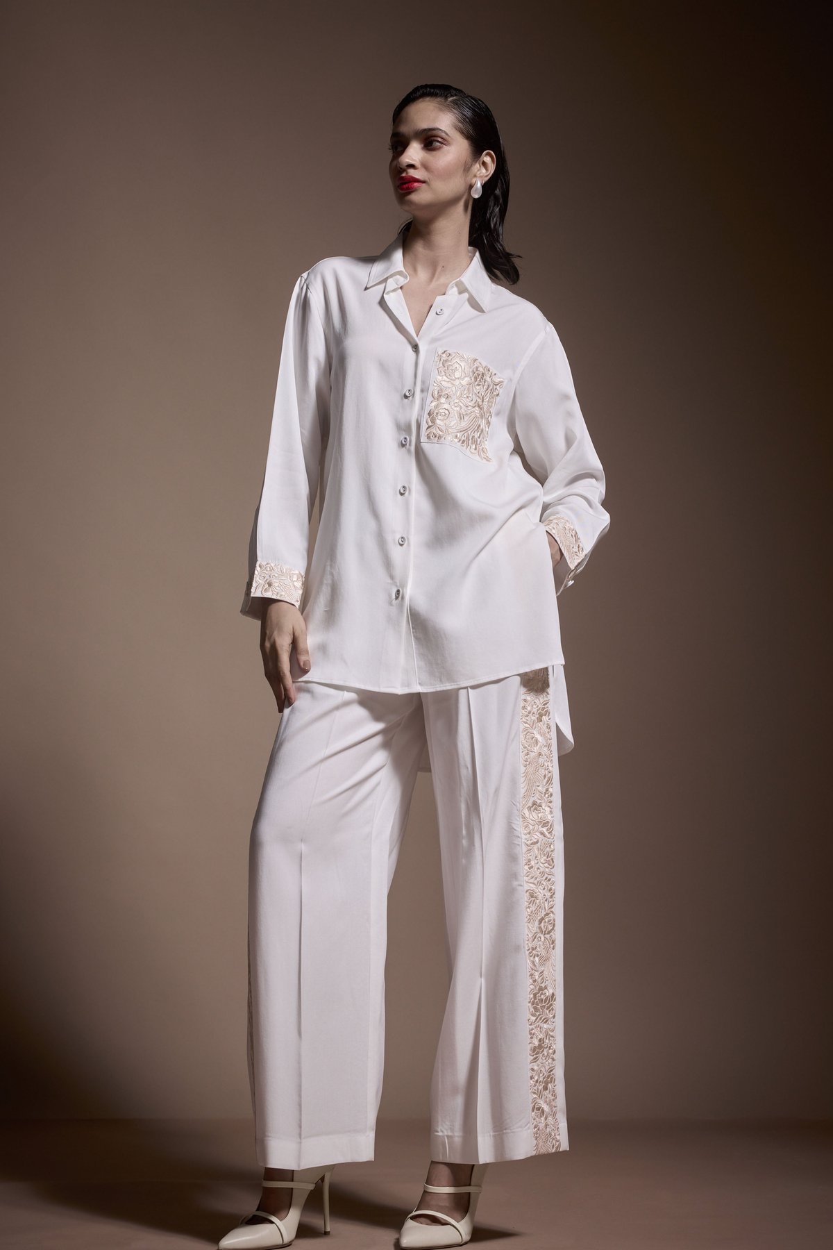 Ivory Relaxed-Fit Embroidered Pocket Shirt