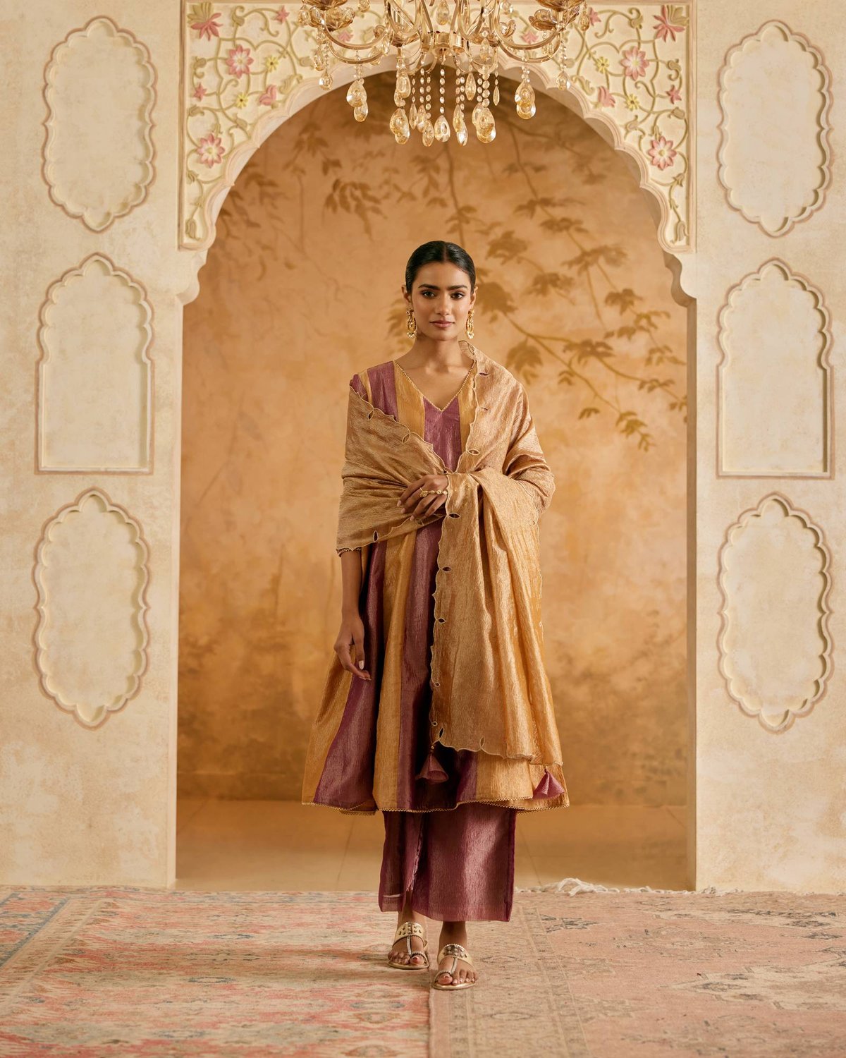 Amber Purple Crush Tissue Anarkali Kurta Set with Dupatta