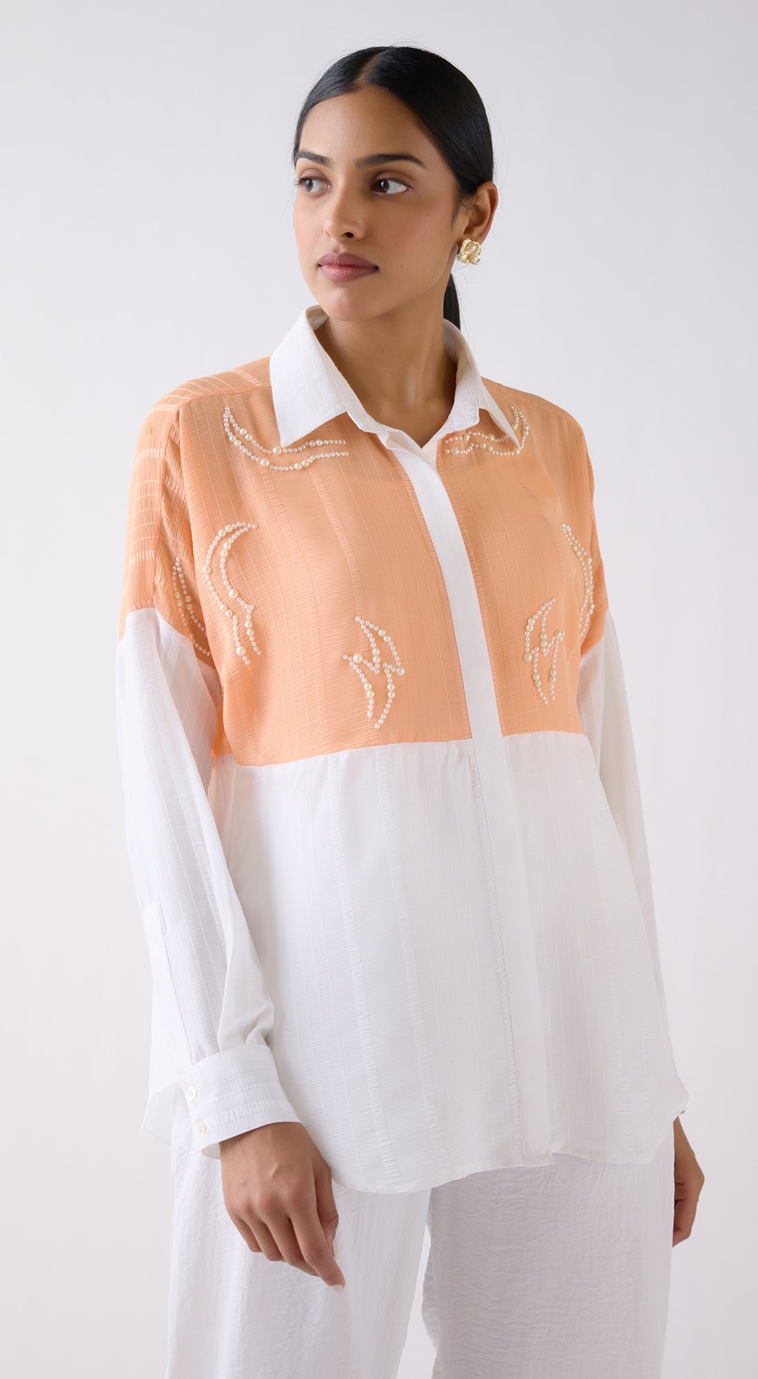Peach Textured Chiffon Two-Tone Shirt