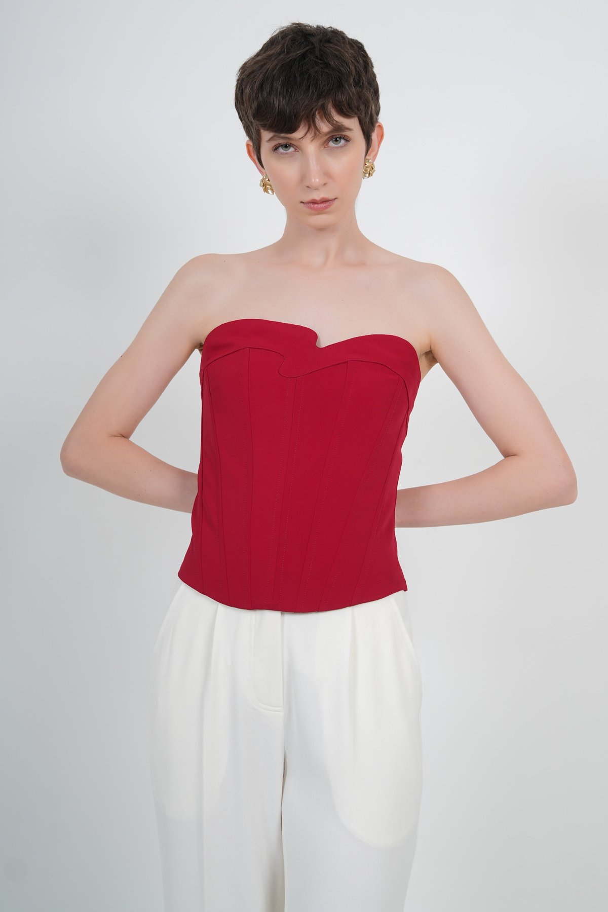 Scarlet Asymmetric Strapless Corset Top