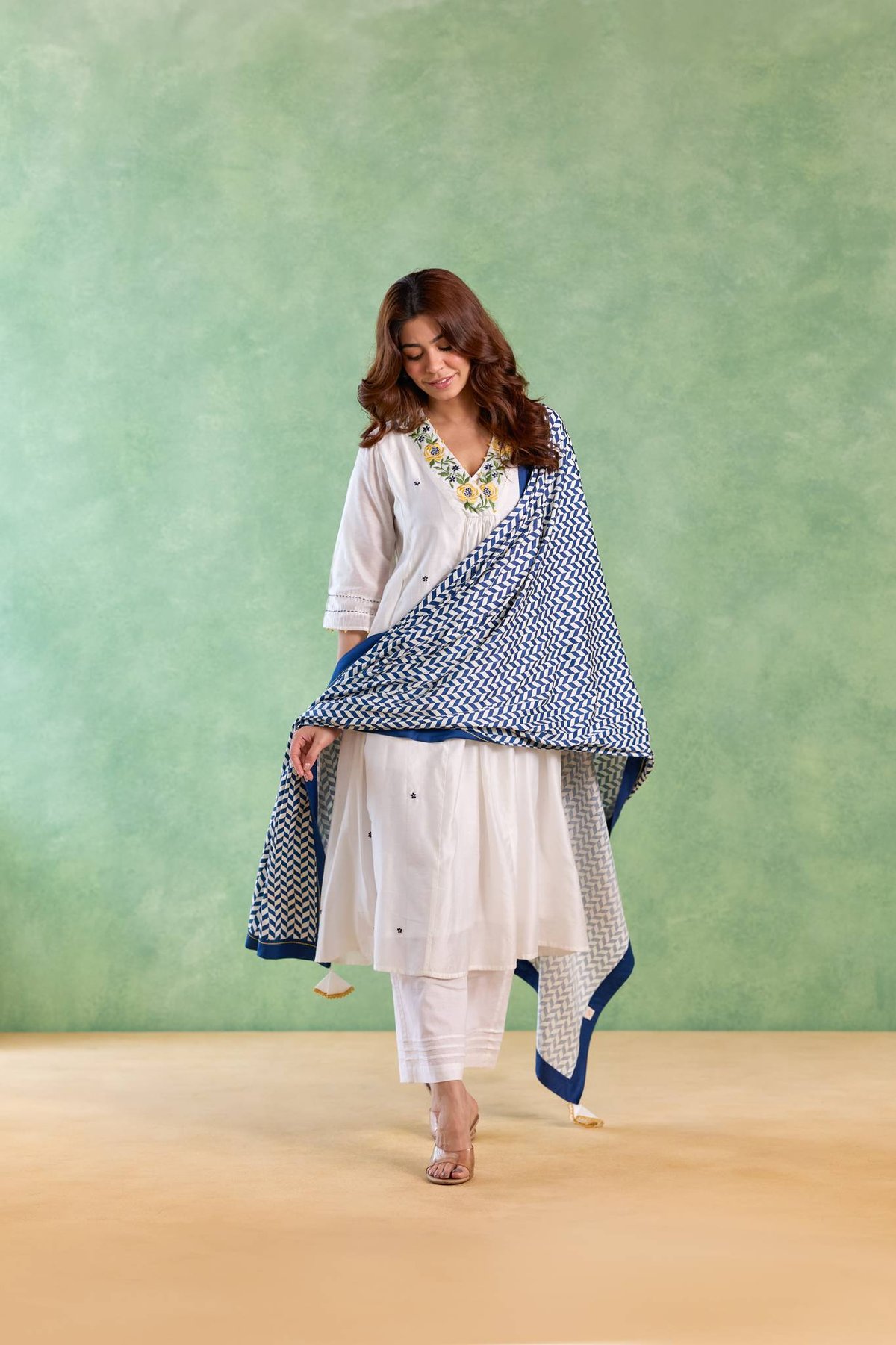 Blue Petal Chevron Dupatta