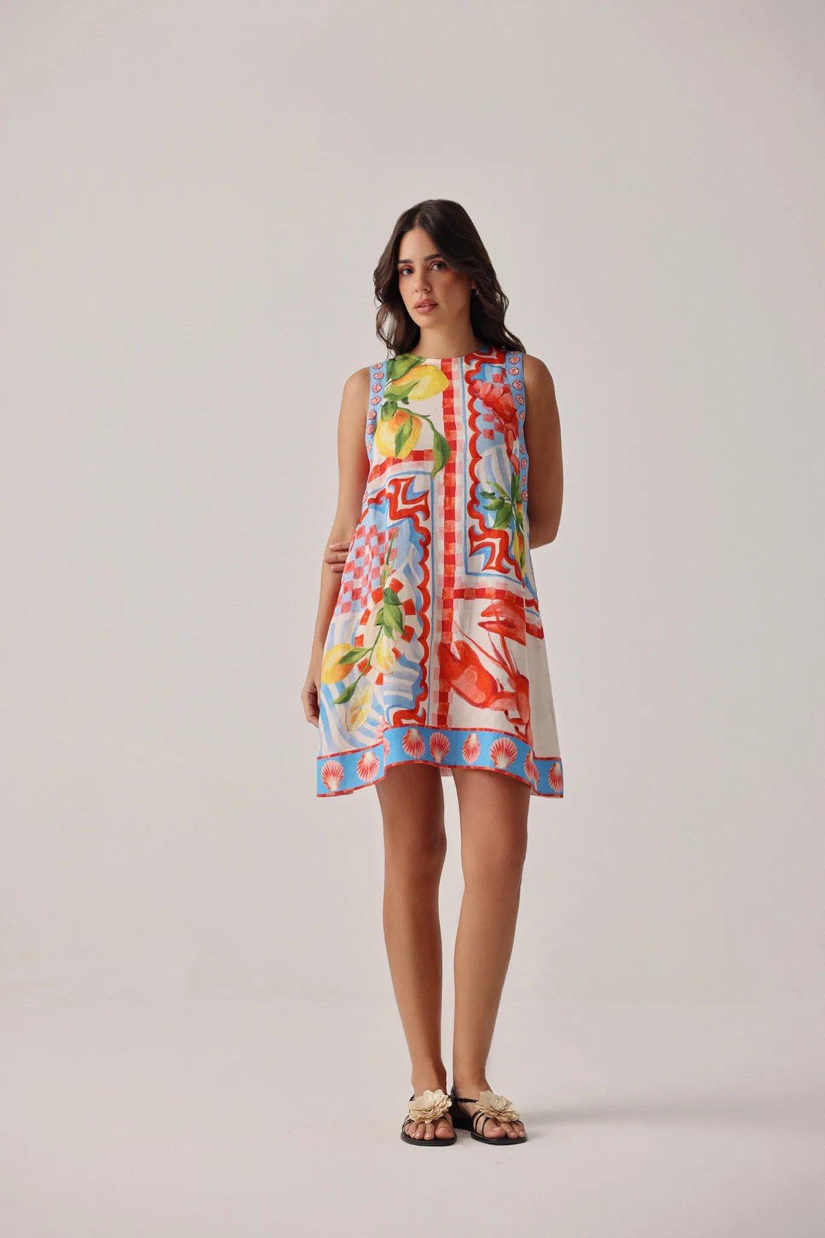 Summer Zest Printed A-Line Linen-Lyocell Mini Dress