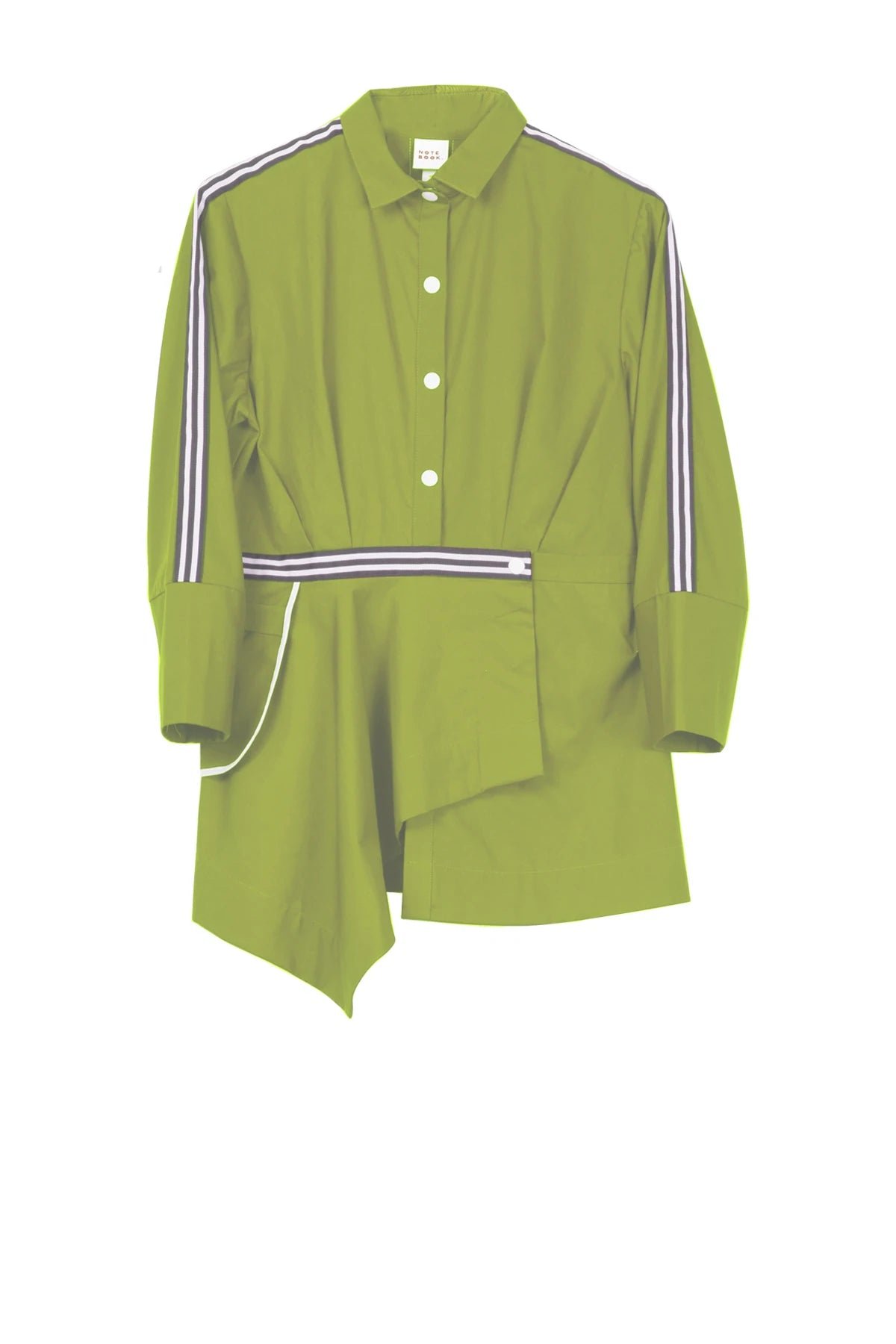 Green Asymmetrical Hem Button-Down Shirt with Stripe Tape