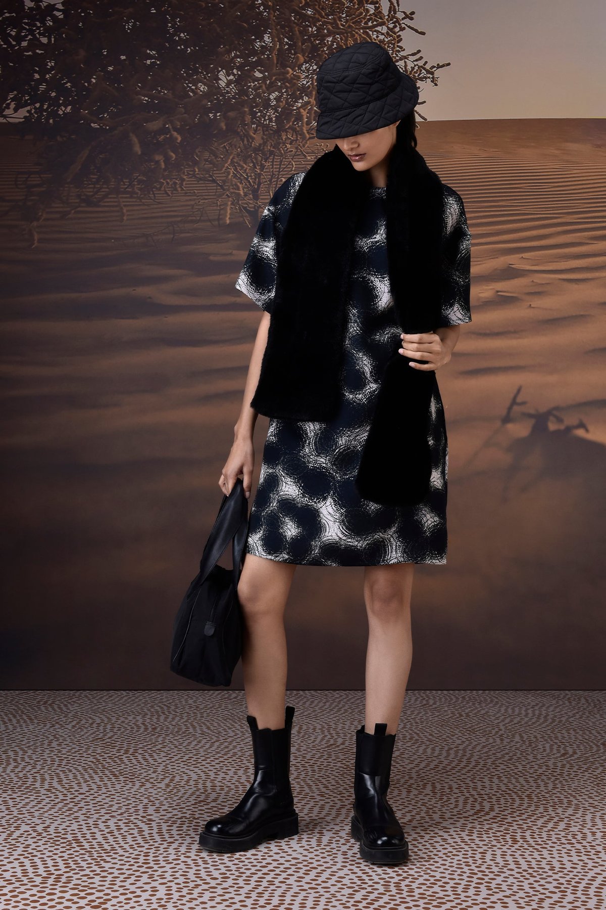 Midnight Ripple Twill Crepe Mini Shift Dress