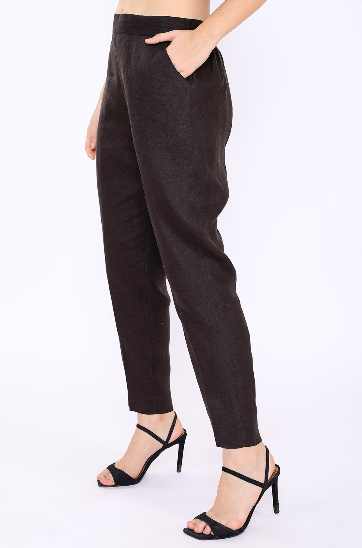 Choco Brown Linen Tapered Lounge Trousers