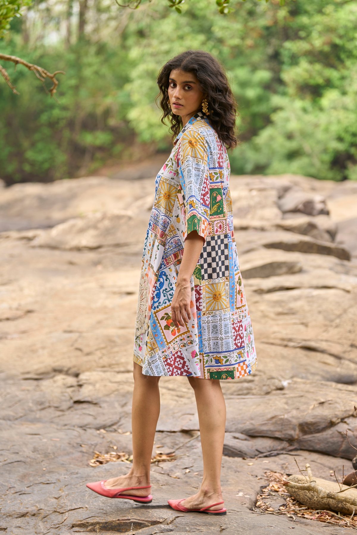 Crochet Patchwork Shirt Dress | Coyu