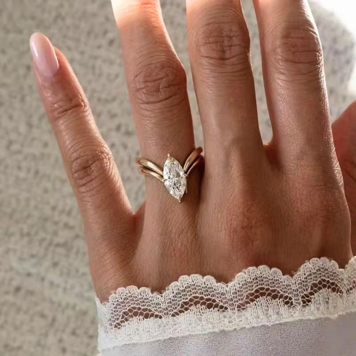 18K Gold Plated Marquise V-Shape Ring, Glam