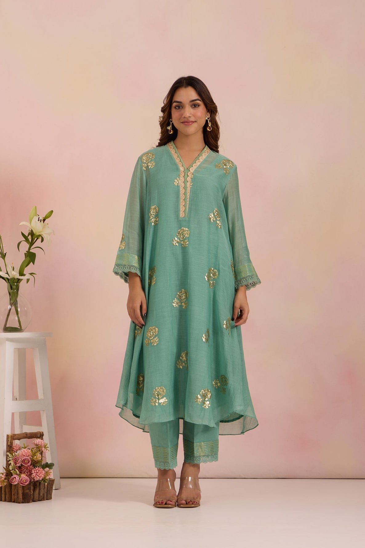Sequin Embroidered Chanderi Kurta Set