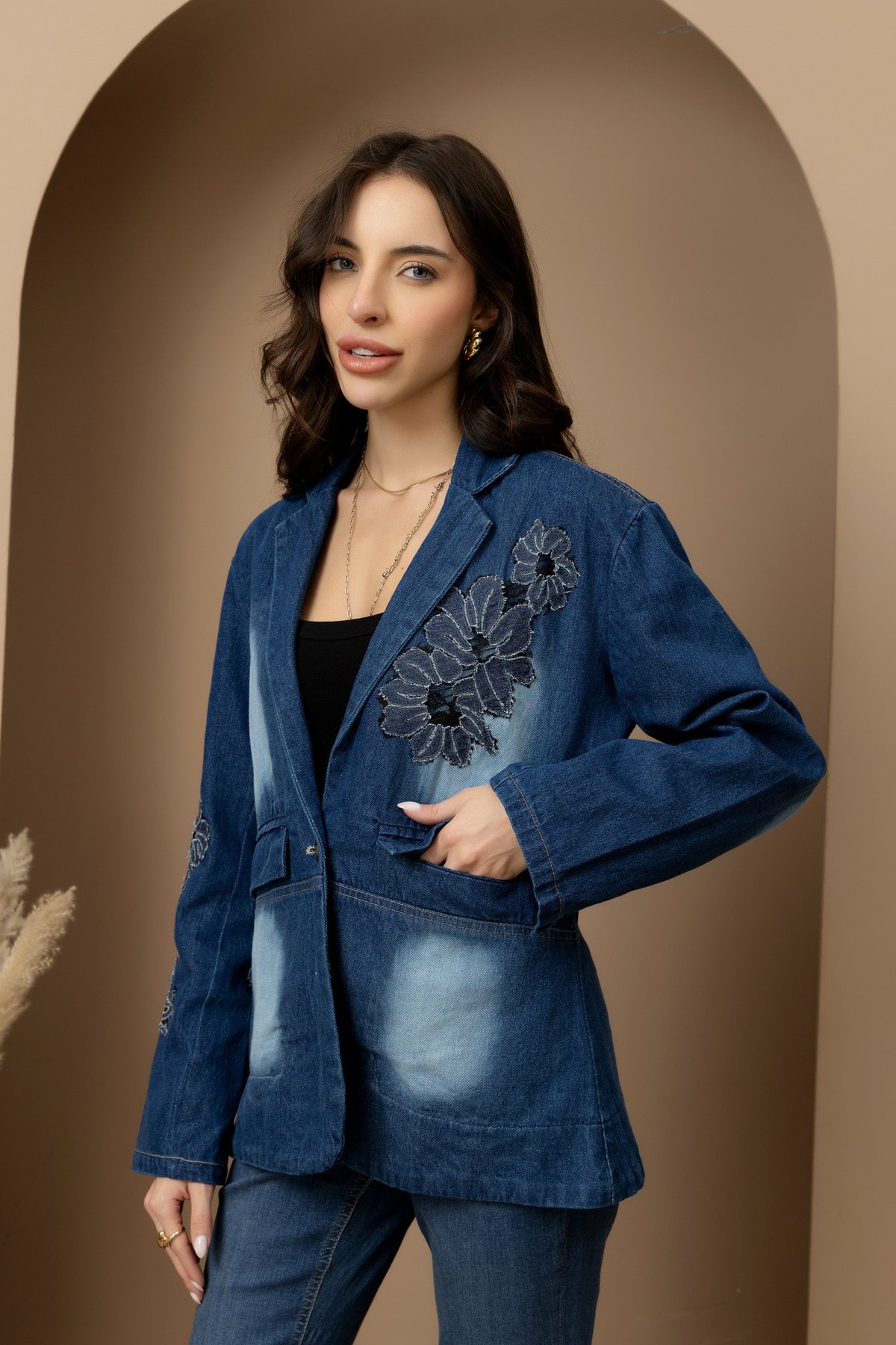 Mabel Dark Denim Lace Blazer