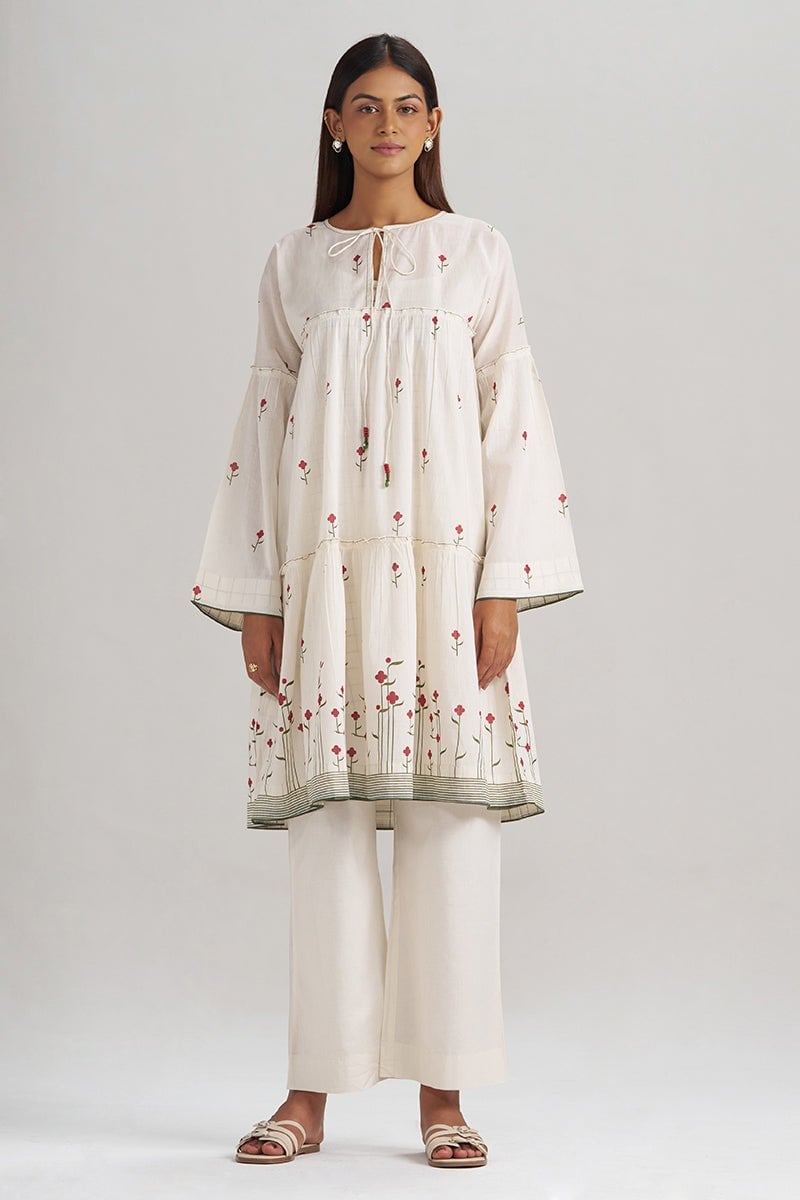 Butter Creme Cotton Printed Kurta and Pant Co-ord Set