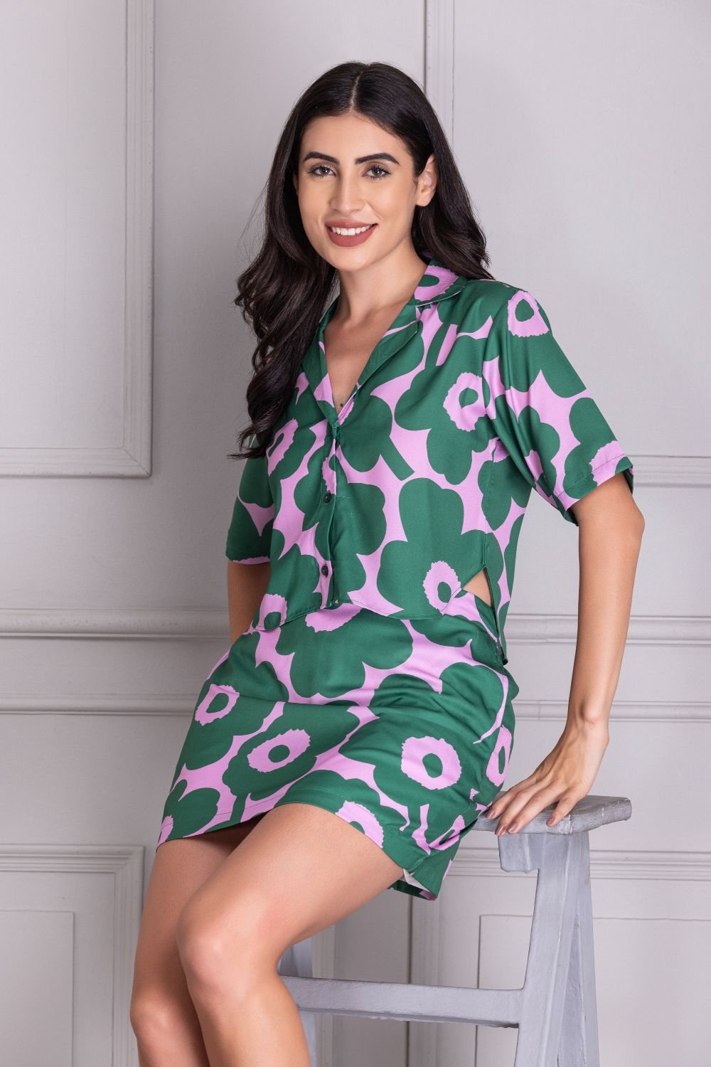Printed Shirt and Mini Skirt Co-ord Set