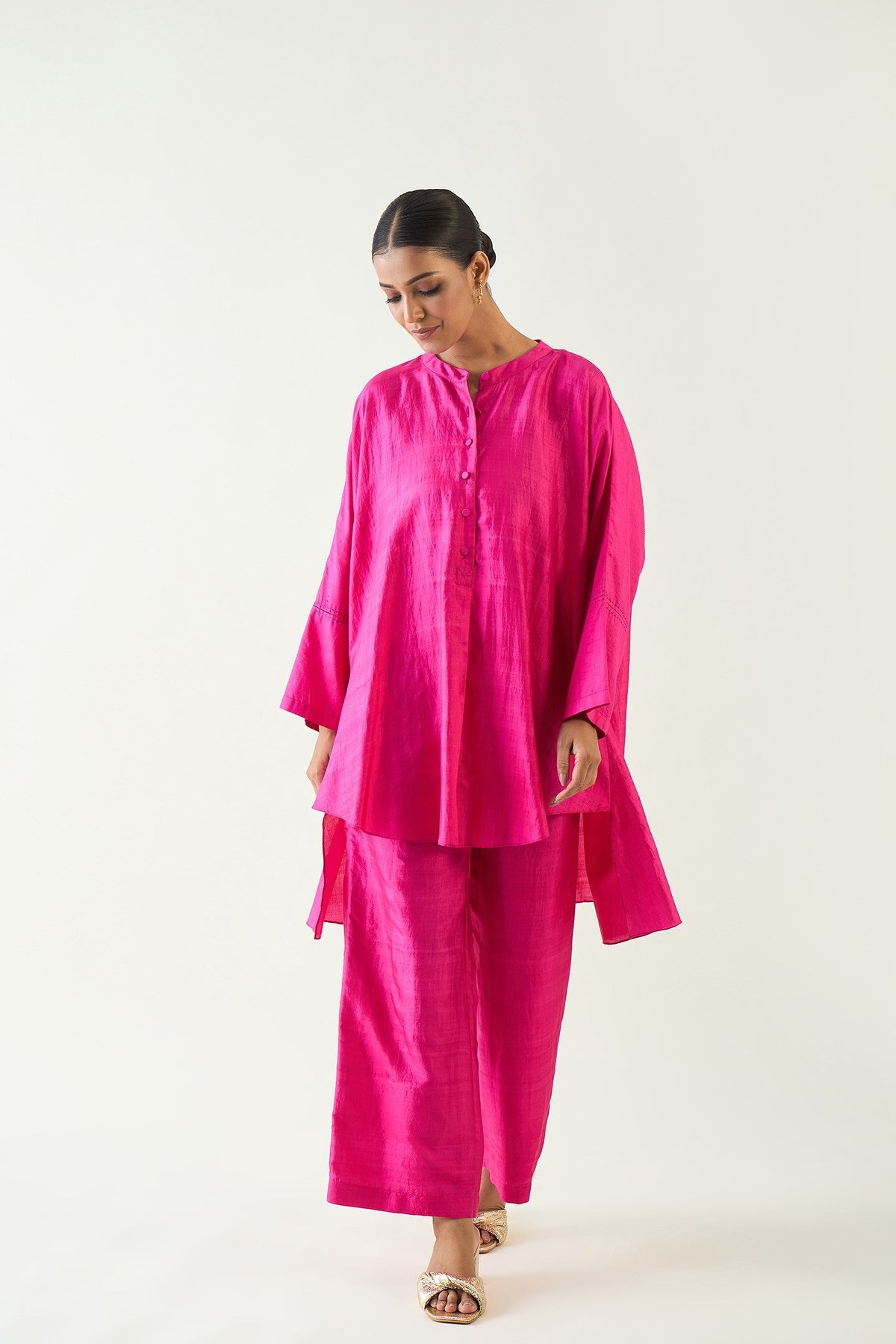 Ira: Silk Kimono Tunic set - Hot Pink
