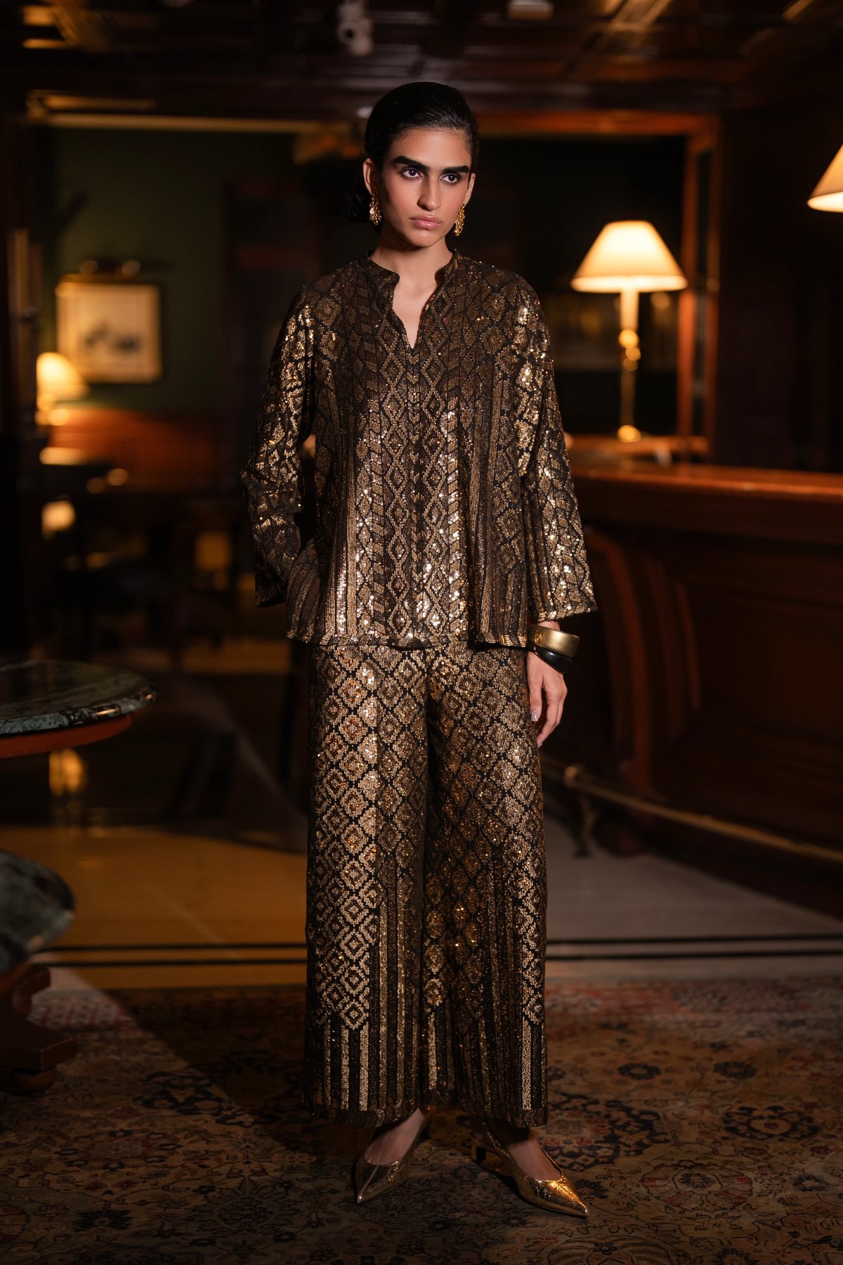 Geometric Sequin Embroidered Top