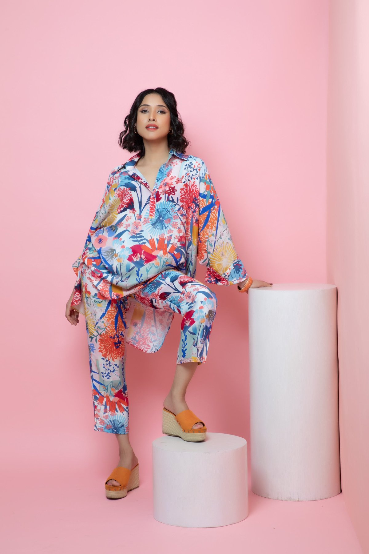 Multicolor Floral Print Straight Ankle-Length Pants