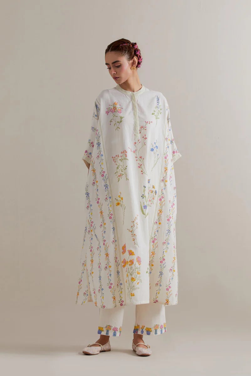 Off-White Floral Printed Cotton Kaftan