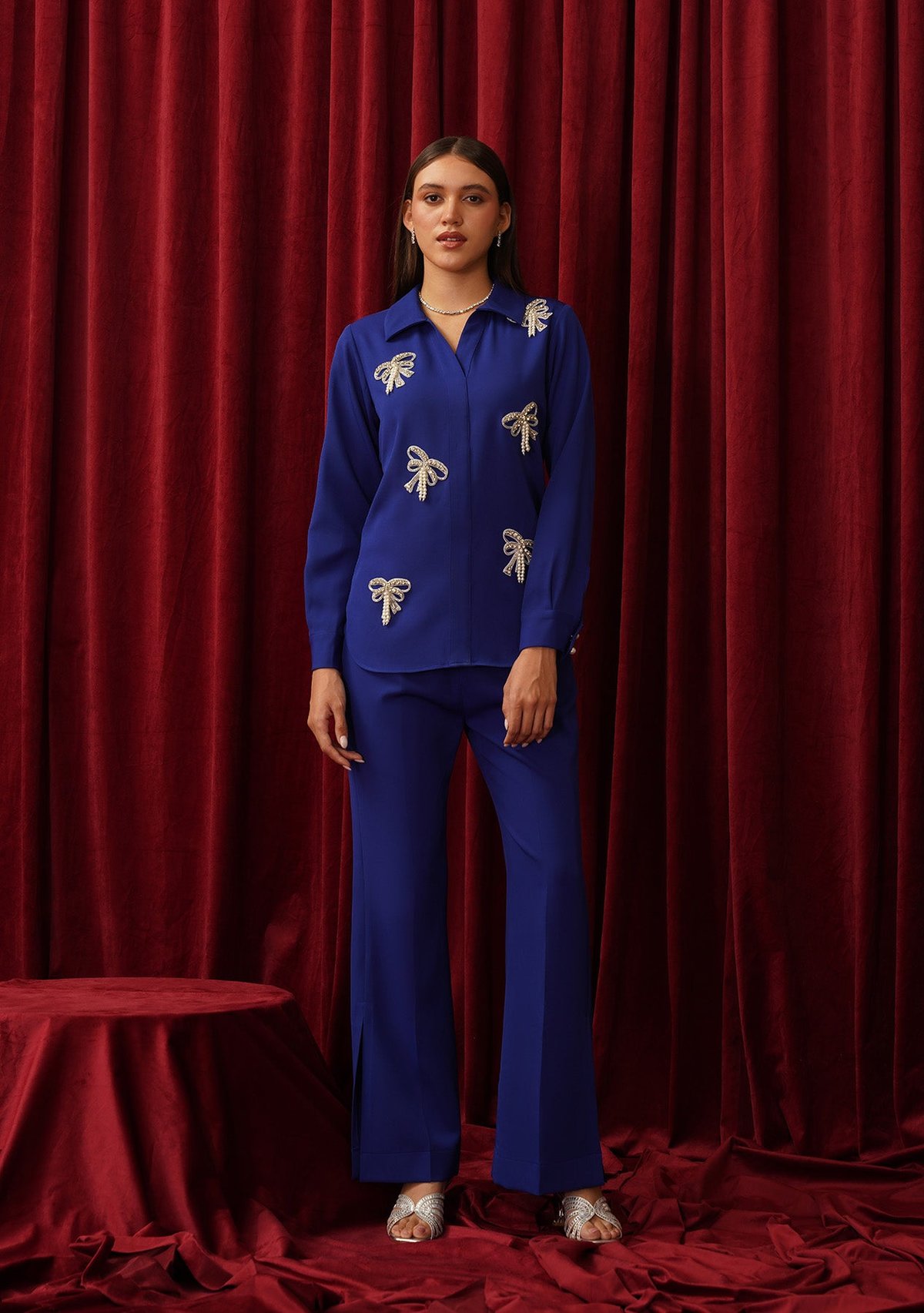 Blue Embellished Shirt and Trouser Co-ord Set
