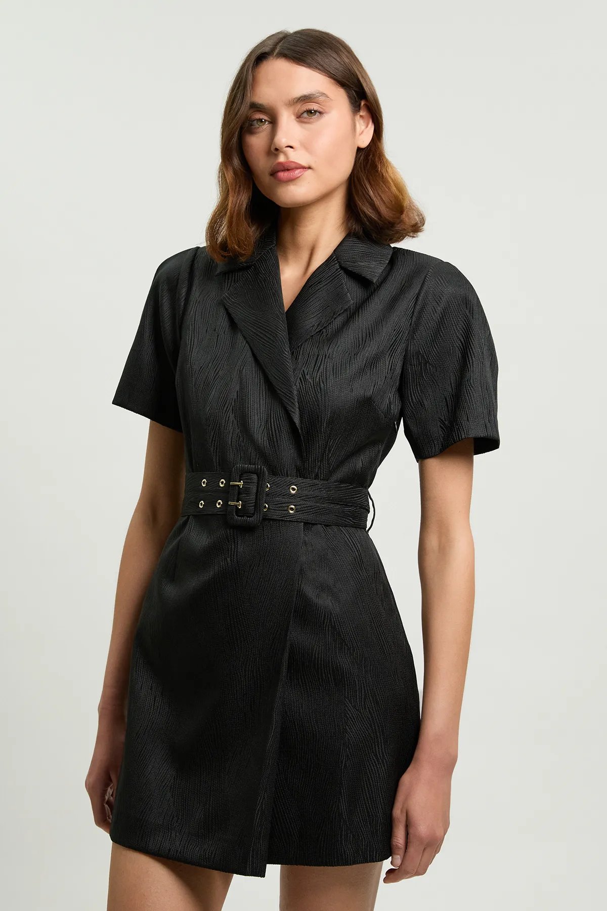Black Tailored Belted Blazer Mini Dress