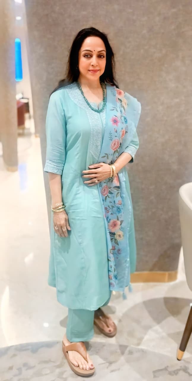 Powder Blue Lucknowi Work Mul Chanderi Set