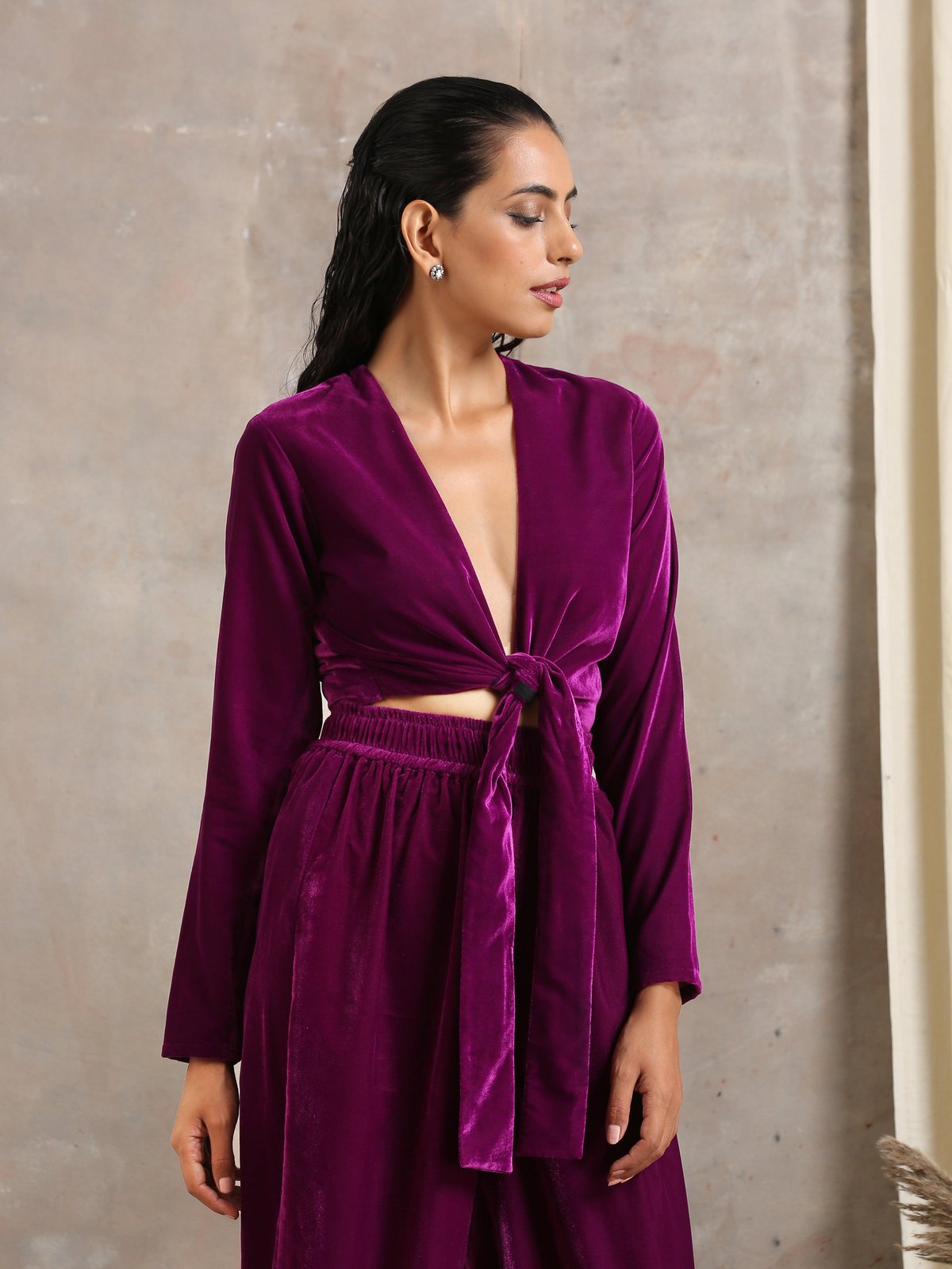 Black Velvet Tie Up Blouse