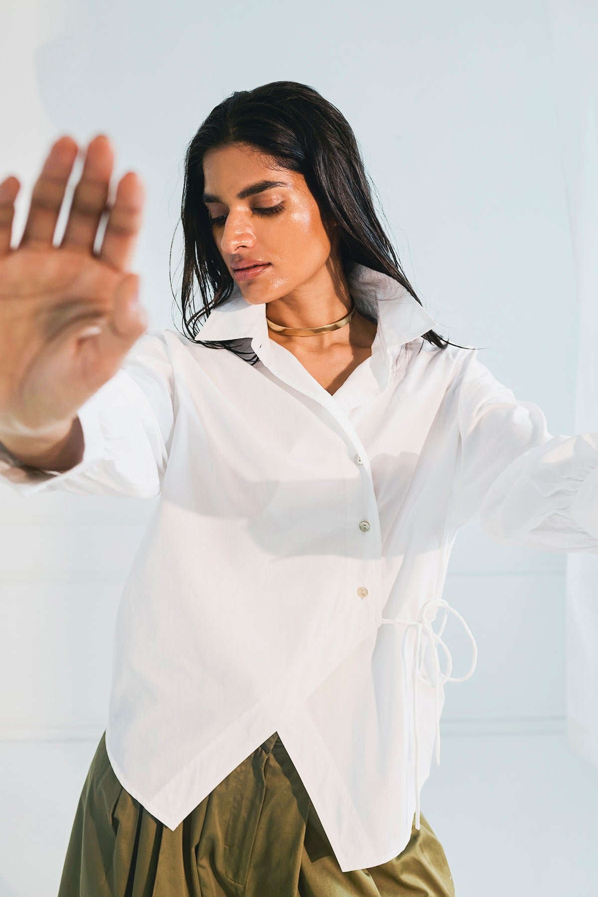 White Oversized Wrap Shirt Top with Side Tie