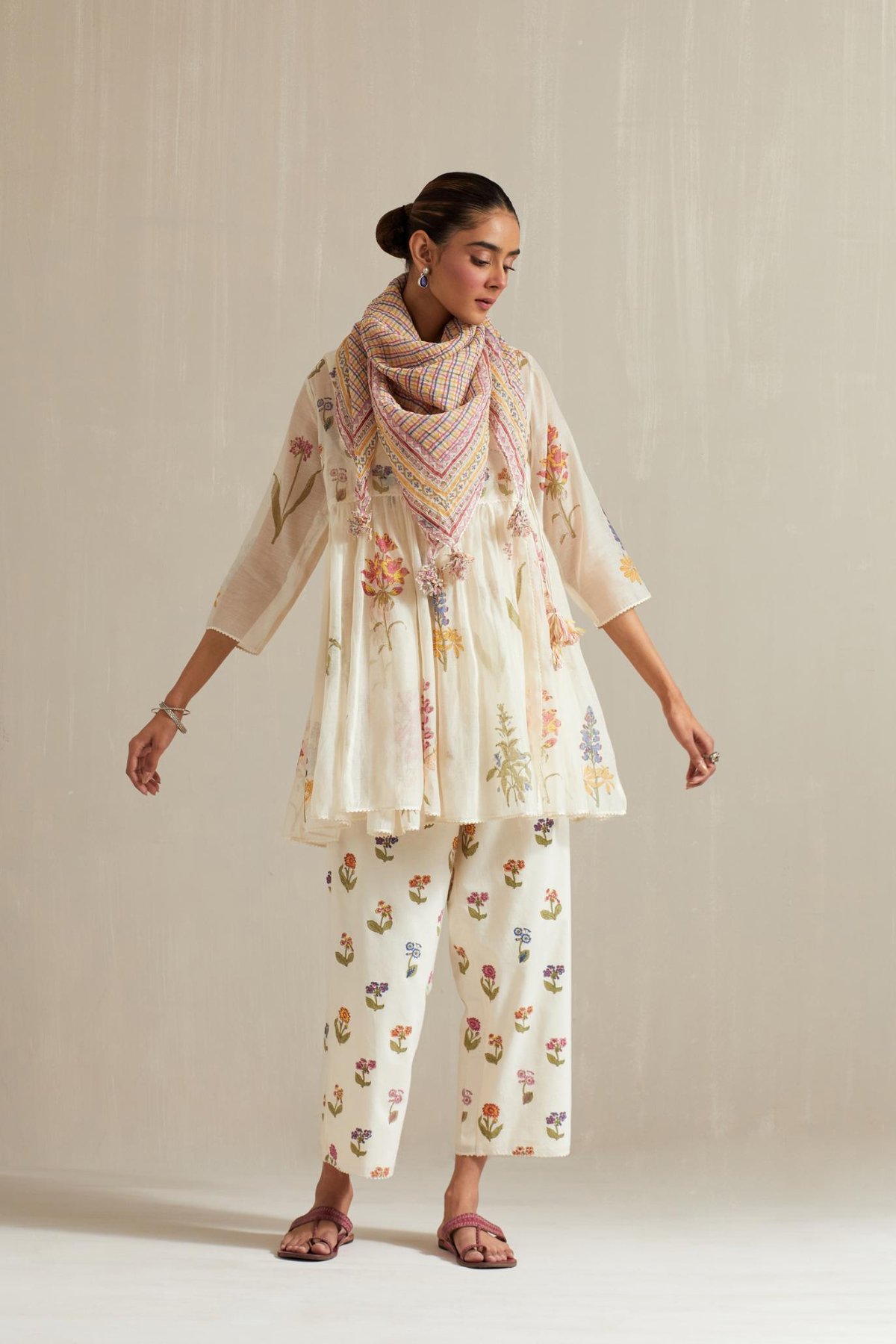 Off White Short Angrakha Kurta Set