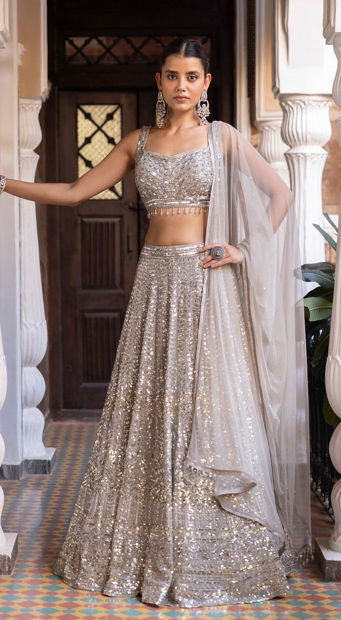 Beige Sequins Embroidered Lehenga