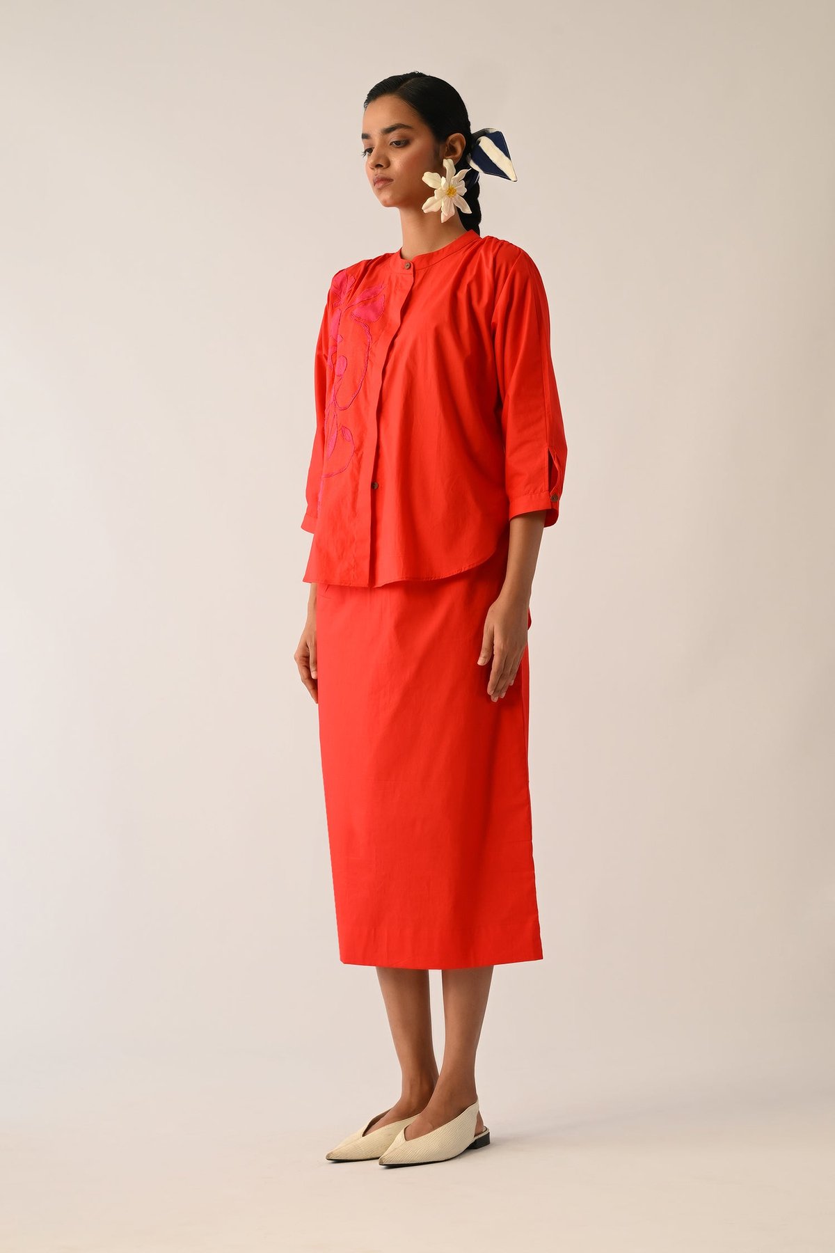 Mono Crimson Applique Skirt Set