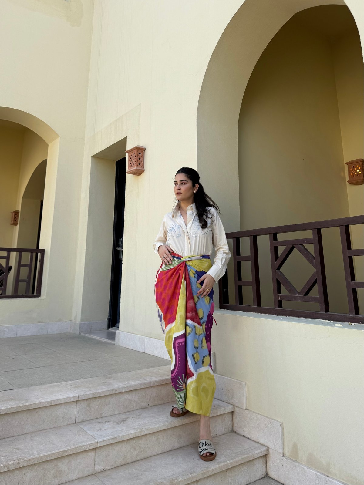 Multicolor Printed Shirt and Drape Maxi Skirt Co-ord Set