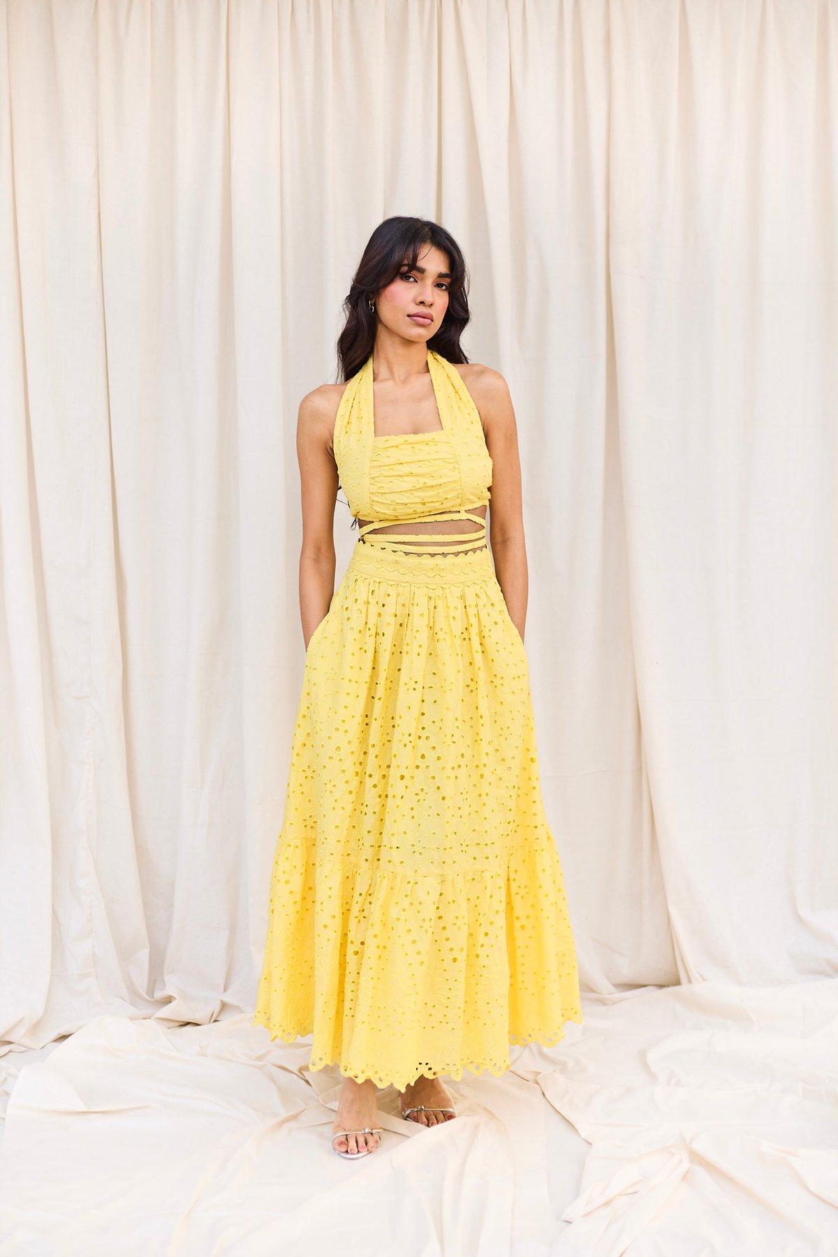 Yellow Schiffli Set