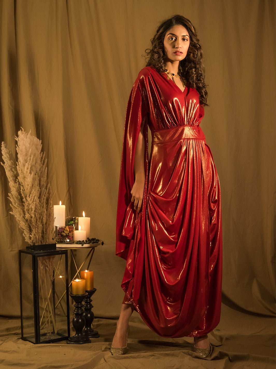 Le Bain Red Metallic Gown