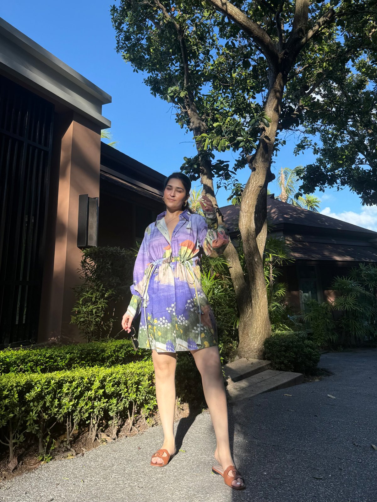 Blue Green Scenic Print Mini Shirt Dress